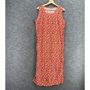 Mary Jane Dress Women L Large Orange Floral Shift Midi Sleeveless Cotton Casual